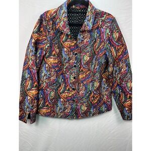 Handmade Reversible Quilted Jacket Women Small Abstract Colorful Boho Cropped